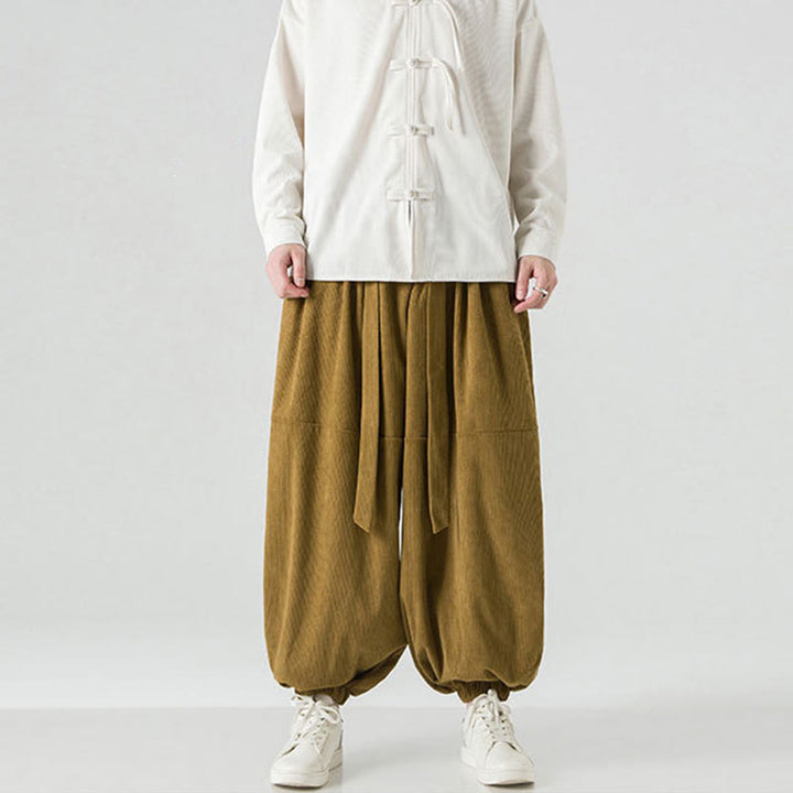 Buddha Stones Winter Solid Color Men's Harem Pure Cotton Corduroy Pants With Pockets - image 24