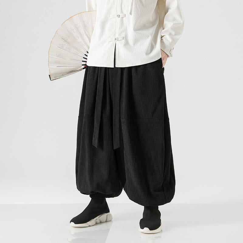 Buddha Stones Winter Solid Color Men's Harem Pure Cotton Corduroy Pants With Pockets - Black - US/UK/AU48，EU58(5XL) - image 9