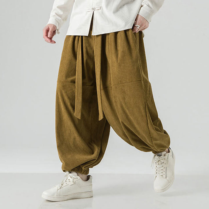Buddha Stones Winter Solid Color Men's Harem Pure Cotton Corduroy Pants With Pockets - image 19