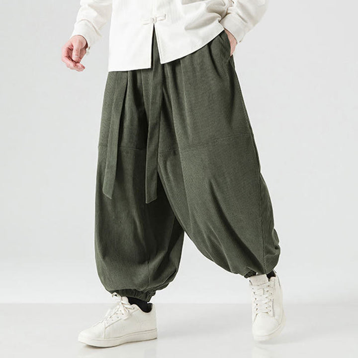 Buddha Stones Winter Solid Color Men's Harem Pure Cotton Corduroy Pants With Pockets - image 3