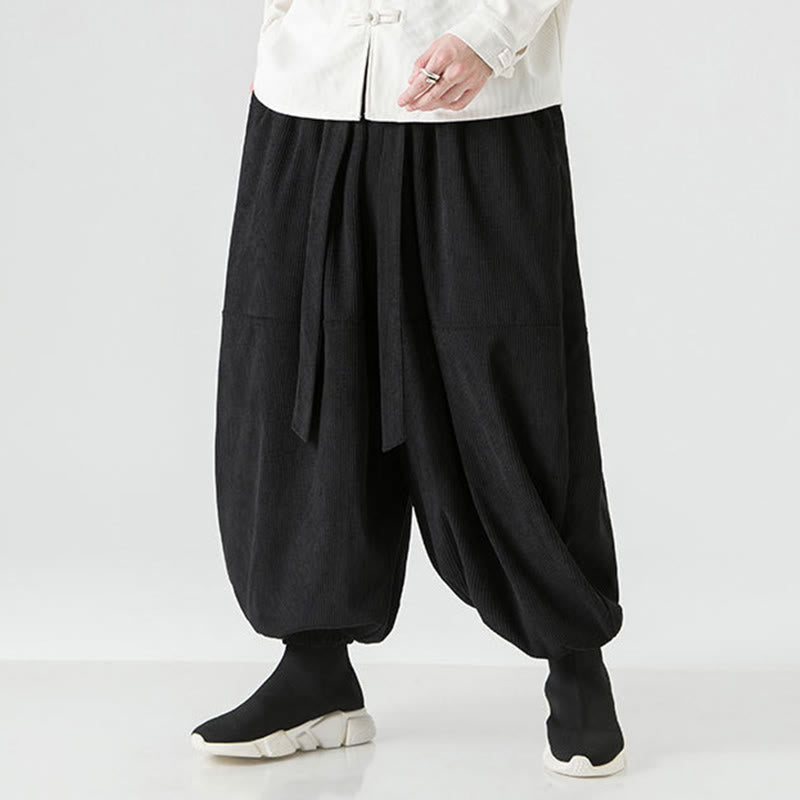 Buddha Stones Winter Solid Color Men's Harem Pure Cotton Corduroy Pants With Pockets - image 12