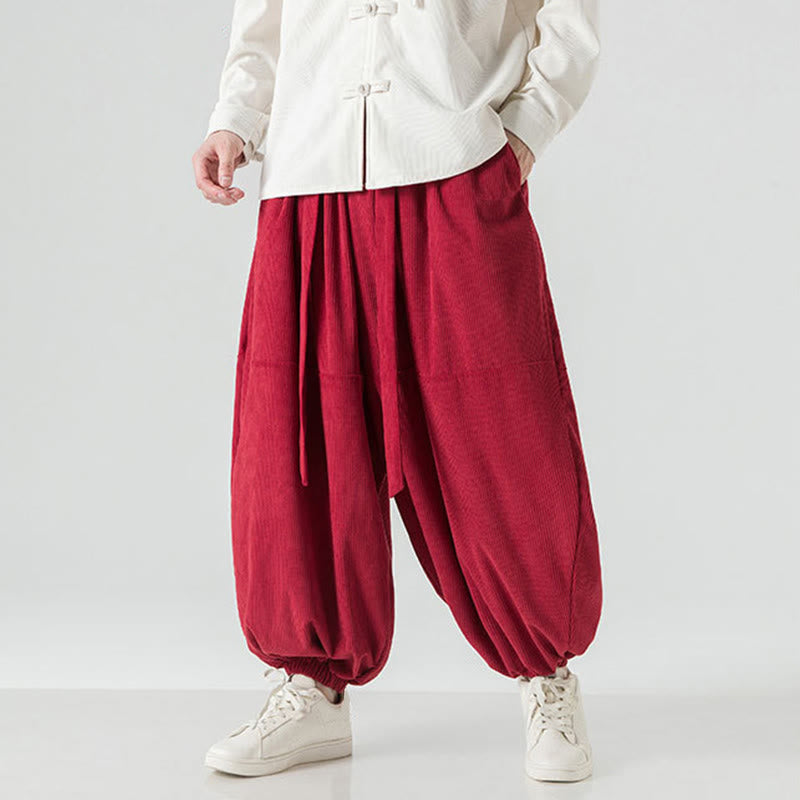 Buddha Stones Winter Solid Color Men's Harem Pure Cotton Corduroy Pants With Pockets - image 29