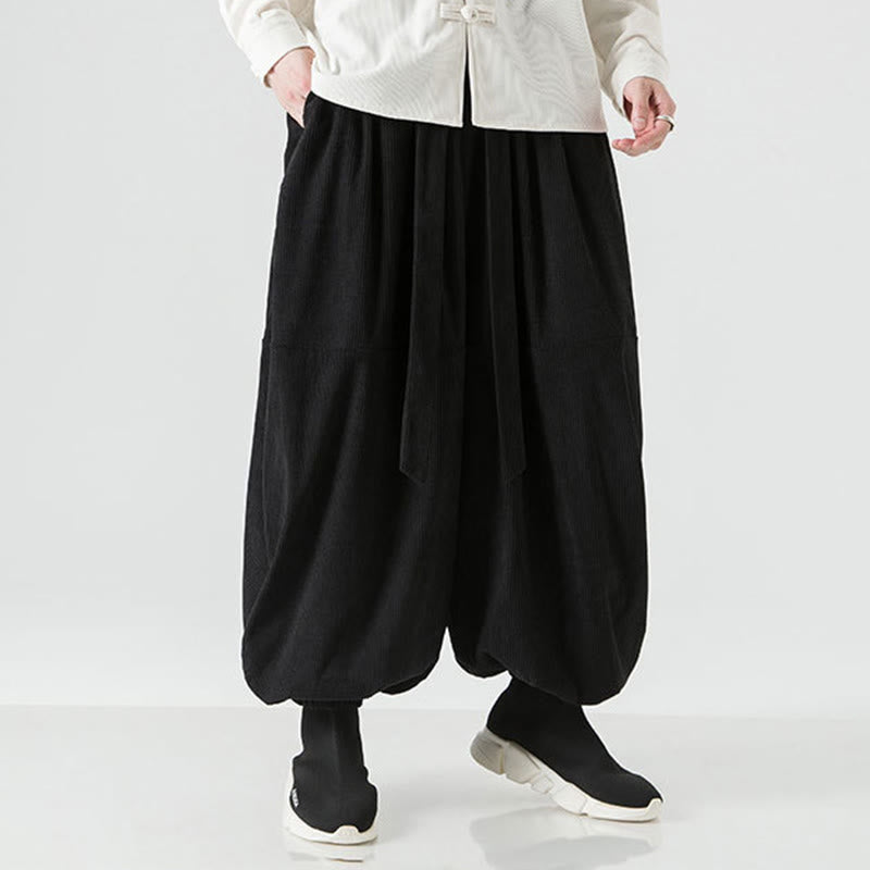 Buddha Stones Winter Solid Color Men's Harem Pure Cotton Corduroy Pants With Pockets - image 14