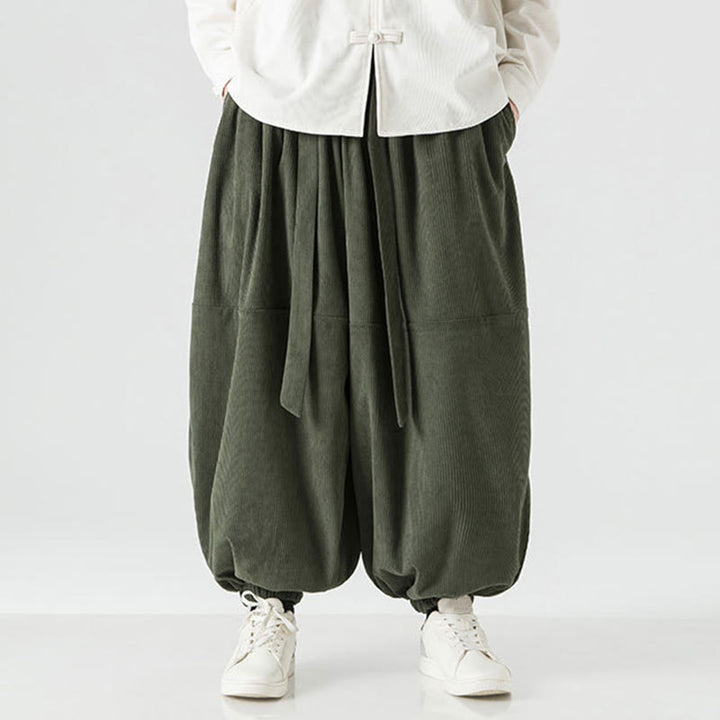 Buddha Stones Winter Solid Color Men's Harem Pure Cotton Corduroy Pants With Pockets - image 1