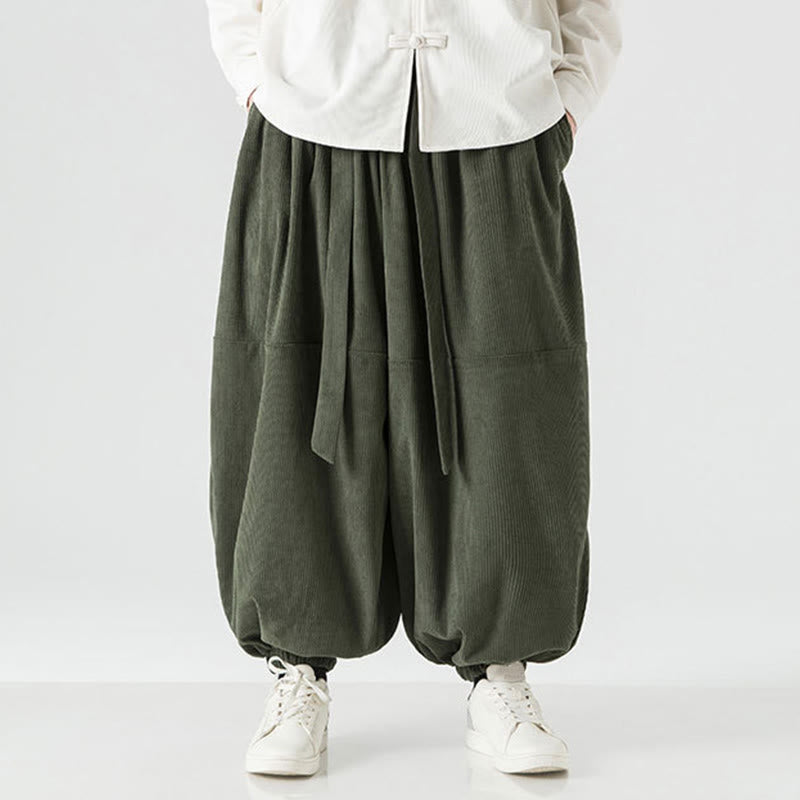 Buddha Stones Winter Solid Color Men's Harem Pure Cotton Corduroy Pants With Pockets - image 1