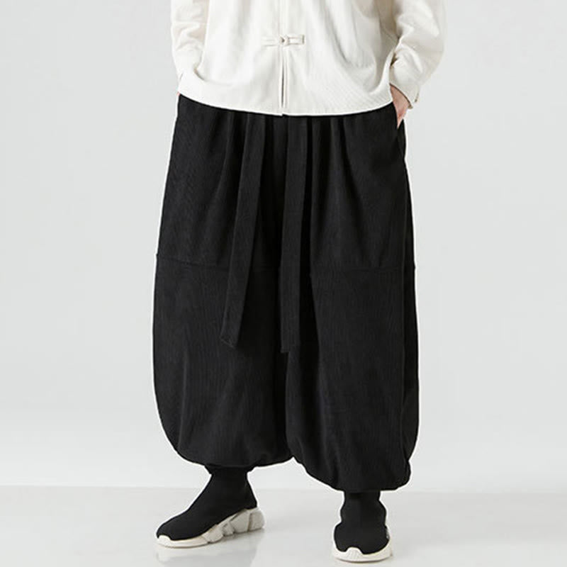 Buddha Stones Winter Solid Color Men's Harem Pure Cotton Corduroy Pants With Pockets - image 10
