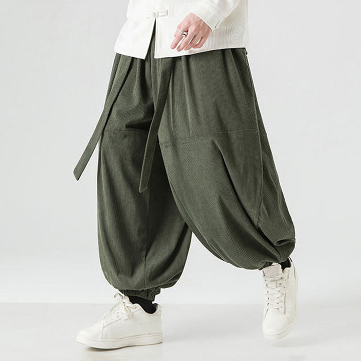 Buddha Stones Winter Solid Color Men's Harem Pure Cotton Corduroy Pants With Pockets - SeaGreen - US/UK/AU48，EU58(5XL) - image 0