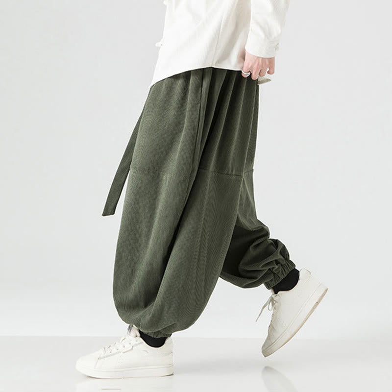 Buddha Stones Winter Solid Color Men's Harem Pure Cotton Corduroy Pants With Pockets - image 5