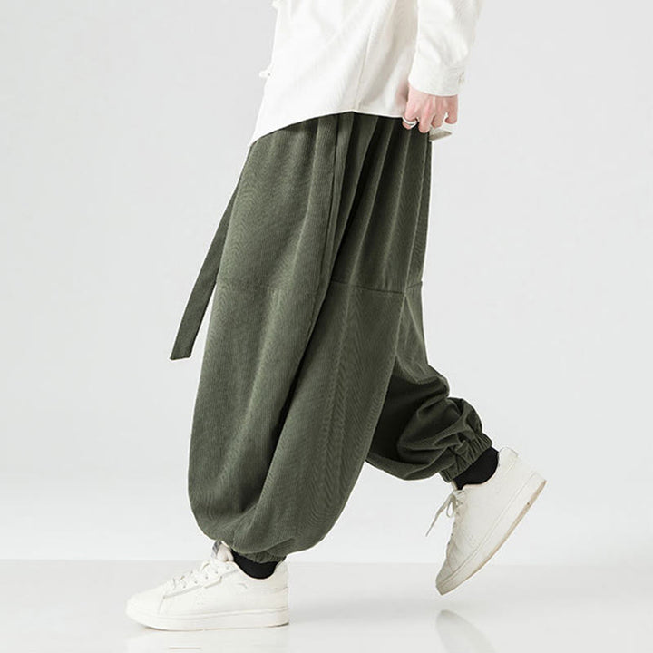 Buddha Stones Winter Solid Color Men's Harem Pure Cotton Corduroy Pants With Pockets - image 5