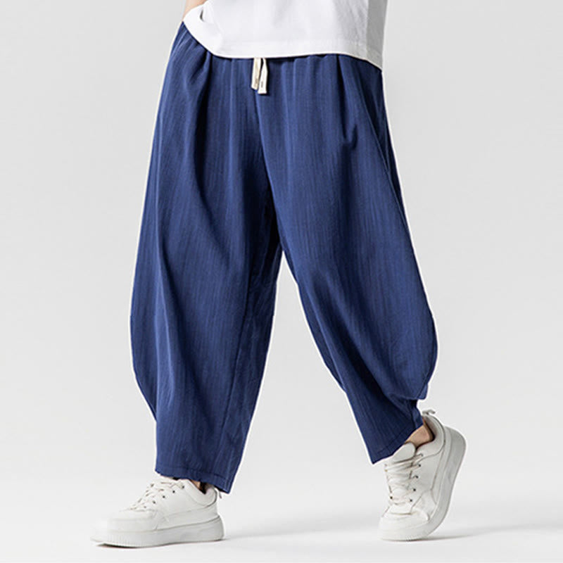 Buddha Stones Summer Pure Color Drawstring Men's Cotton Ankle-Length Pants With Pockets - image 3