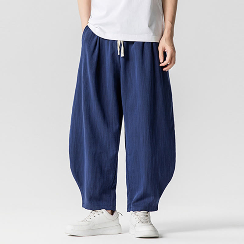 Buddha Stones Summer Pure Color Drawstring Men's Cotton Ankle-Length Pants With Pockets - image 1