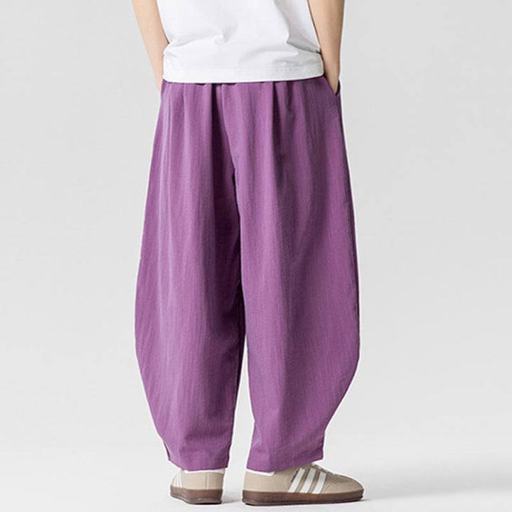 Buddha Stones Summer Pure Color Drawstring Men's Cotton Ankle-Length Pants With Pockets - image 29