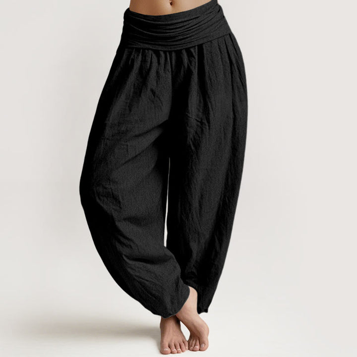 Buddha Stones Pure Cotton Plain Black Women's Elastic Waist Harem Pants - Black - US18，UK/AU22，EU50 (4XL) - image 0