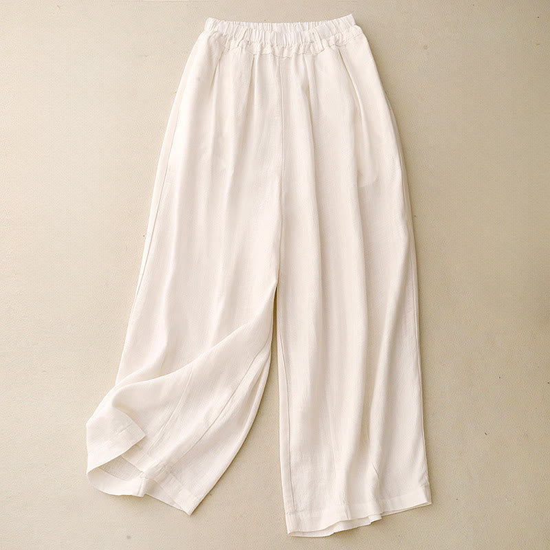 Buddha Stones Solid Color Cotton Women's Wide Leg Pants With Pockets - Seashell - US8-10，UK/AU12-14，EU40-42 (2XL) - image 6
