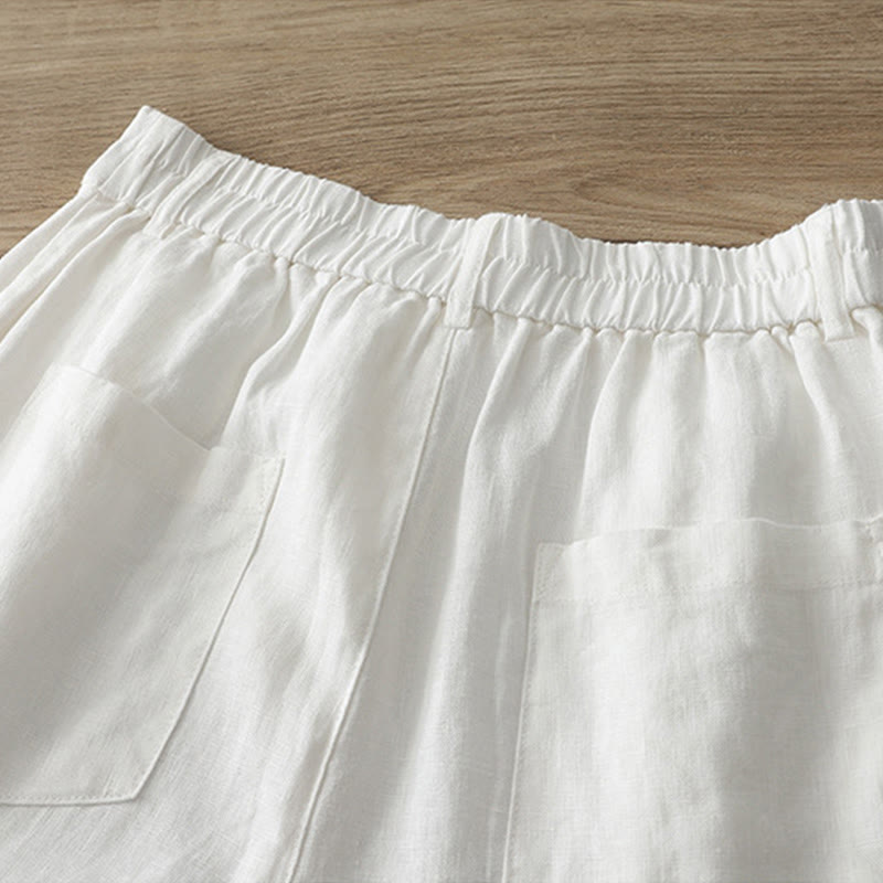 Buddha Stones Solid Color Cotton Women's Button Wide Leg Pants With Pockets - image 8