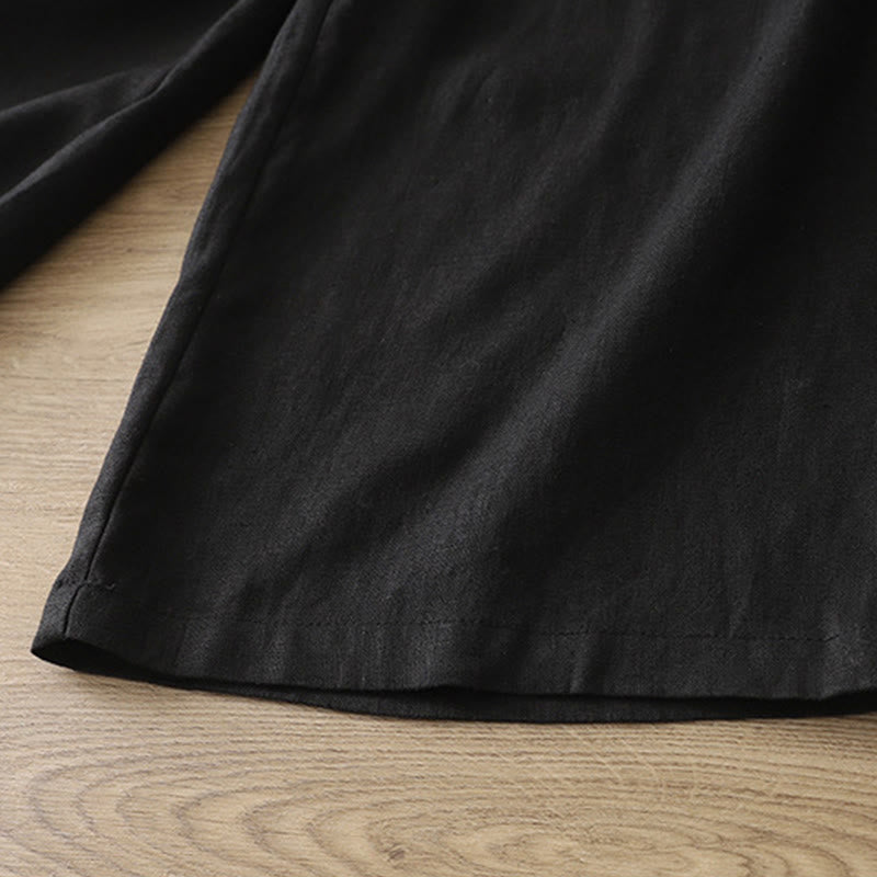 Buddha Stones Solid Color Cotton Women's Button Wide Leg Pants With Pockets - image 18