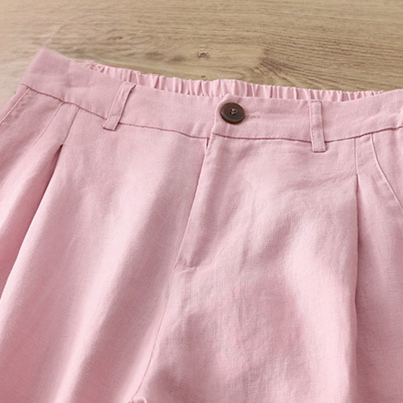 Buddha Stones Solid Color Cotton Women's Button Wide Leg Pants With Pockets - image 27