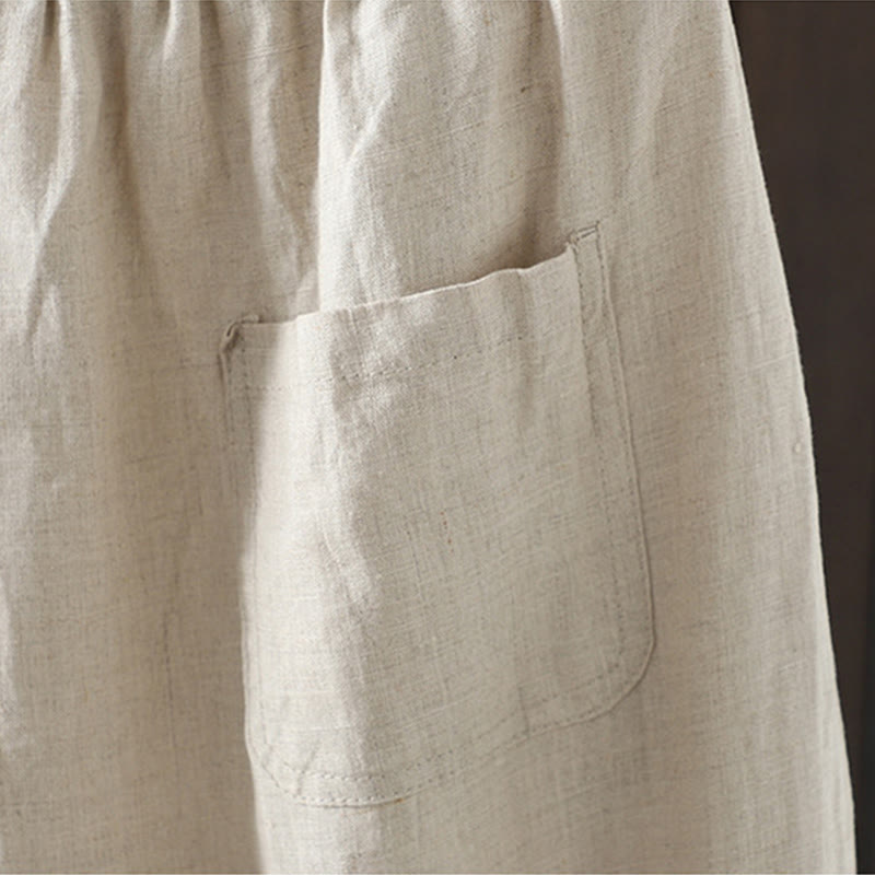 Buddha Stones Casual Splicing Color Rope Women's Cotton Straight-leg Pants With Pockets - image 7