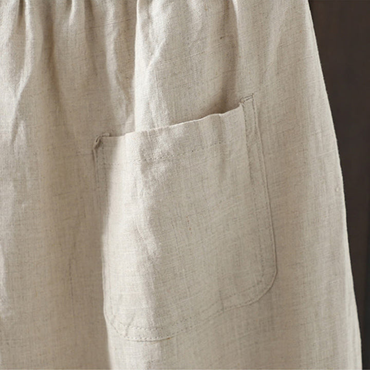 Buddha Stones Casual Splicing Color Rope Women's Cotton Straight-leg Pants With Pockets - image 7