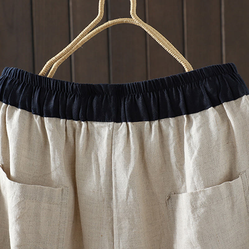 Buddha Stones Casual Splicing Color Rope Women's Cotton Straight-leg Pants With Pockets - image 5