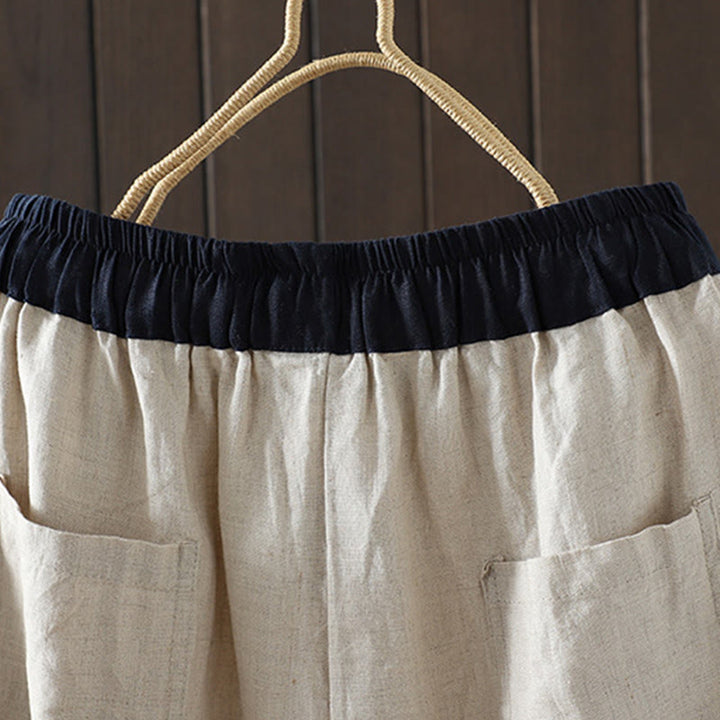 Buddha Stones Casual Splicing Color Rope Women's Cotton Straight-leg Pants With Pockets - image 5