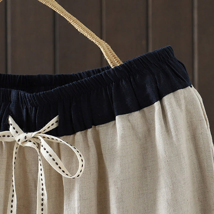 Buddha Stones Casual Splicing Color Rope Women's Cotton Straight-leg Pants With Pockets - image 3