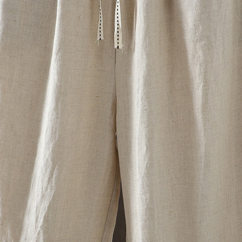 Buddha Stones Casual Splicing Color Rope Women's Cotton Straight-leg Pants With Pockets - image 8