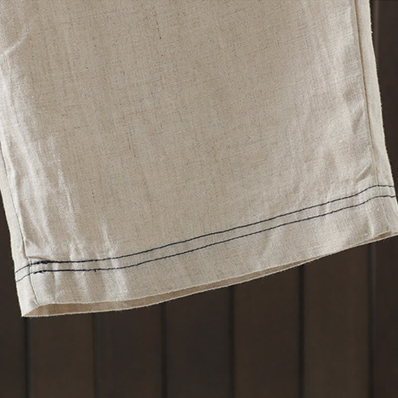 Buddha Stones Casual Splicing Color Rope Women's Cotton Straight-leg Pants With Pockets - image 9