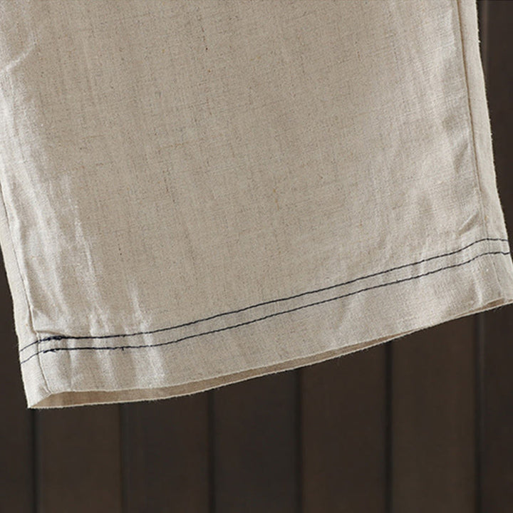 Buddha Stones Casual Splicing Color Rope Women's Cotton Straight-leg Pants With Pockets - image 9