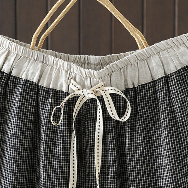 Buddha Stones Casual Splicing Color Rope Women's Cotton Straight-leg Pants With Pockets - image 12