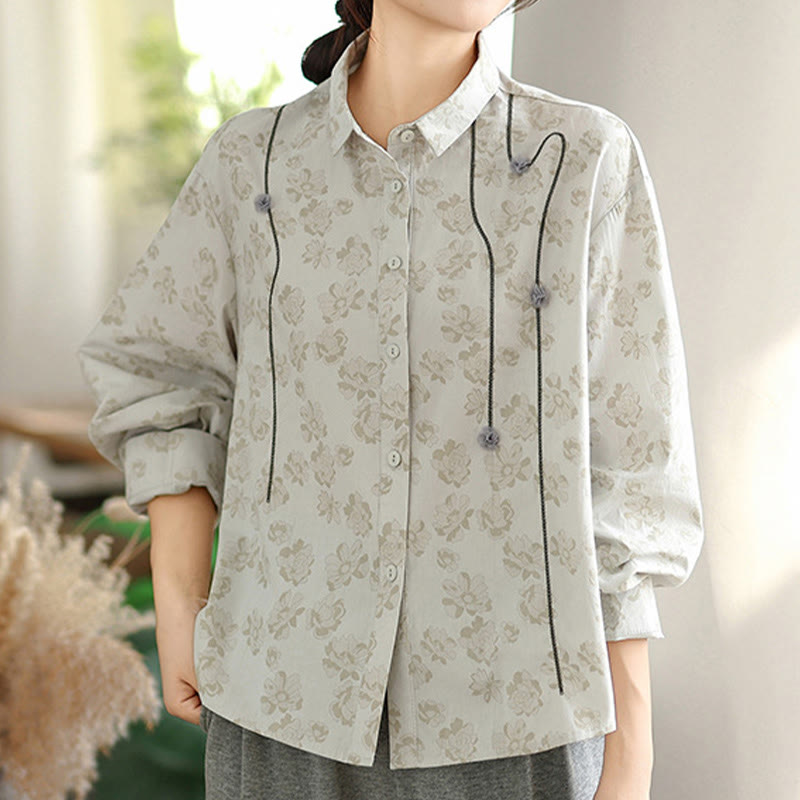 Buddha Stones Casual Embroidered Florals Women's Long Sleeve Polyester Shirt - Honeydew - US8-10，UK/AU12-14，EU40-42 (2XL) - image 7