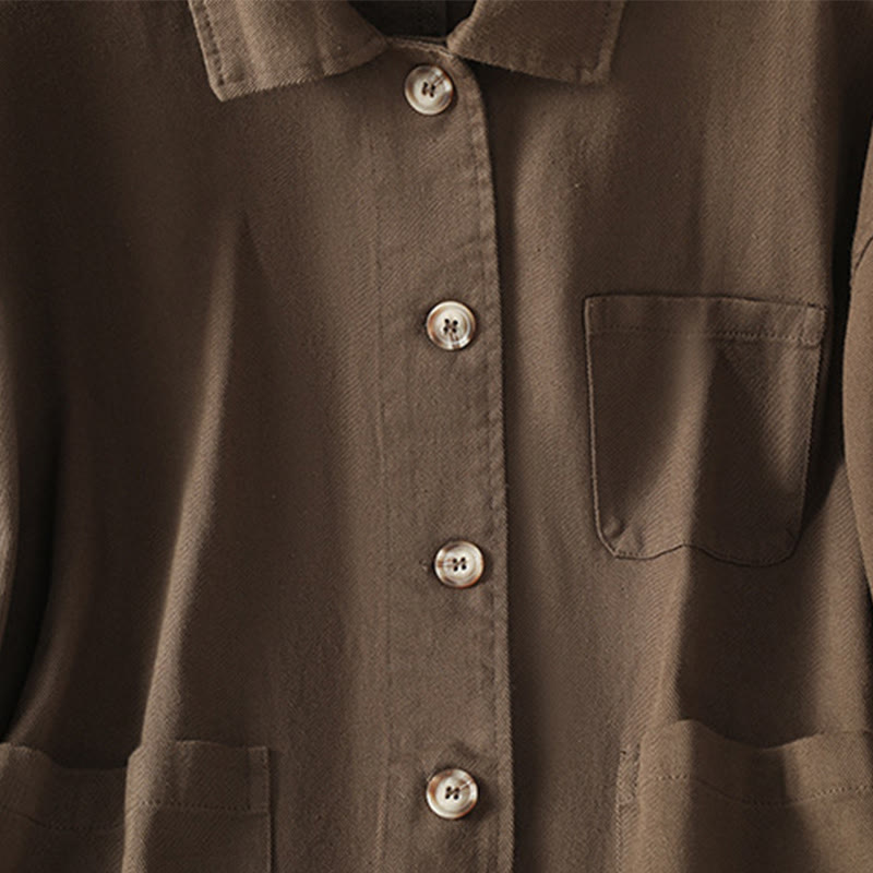 Buddha Stones Casual Women's Long Sleeve Stand Collar Cotton Polyester Shirt With Pockets - image 5