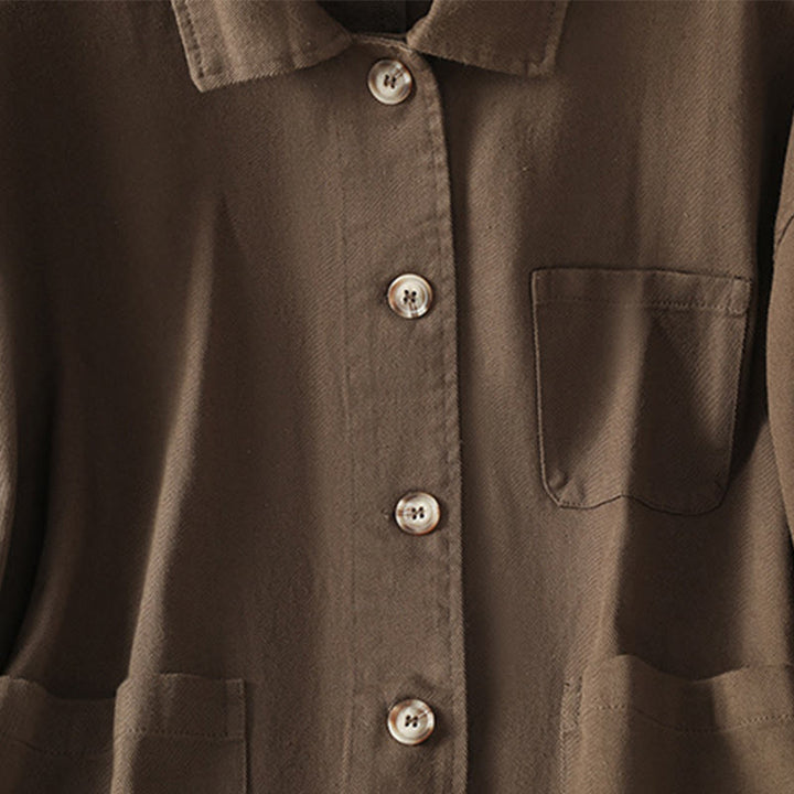 Buddha Stones Casual Women's Long Sleeve Stand Collar Cotton Polyester Shirt With Pockets - image 5