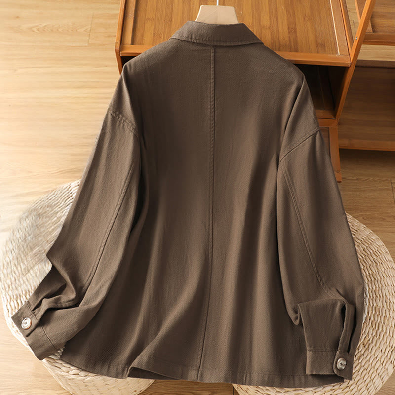 Buddha Stones Casual Women's Long Sleeve Stand Collar Cotton Polyester Shirt With Pockets - image 1