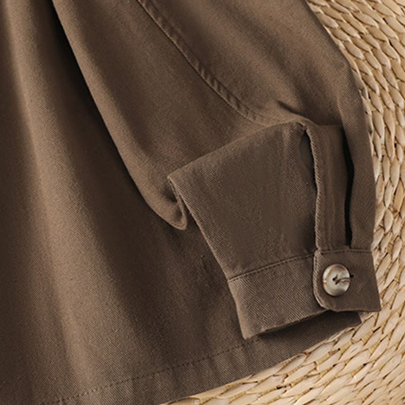 Buddha Stones Casual Women's Long Sleeve Stand Collar Cotton Polyester Shirt With Pockets - image 8