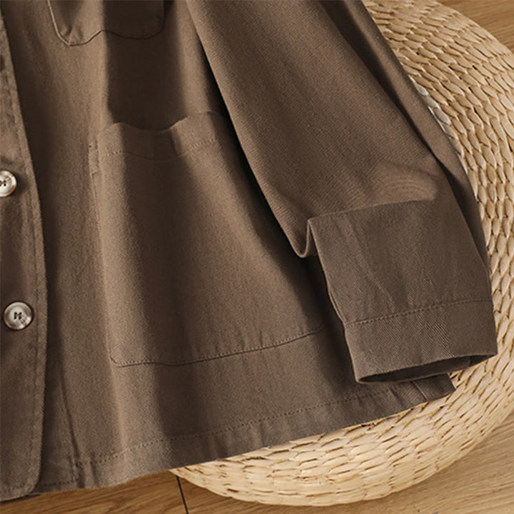 Buddha Stones Casual Women's Long Sleeve Stand Collar Cotton Polyester Shirt With Pockets - image 7