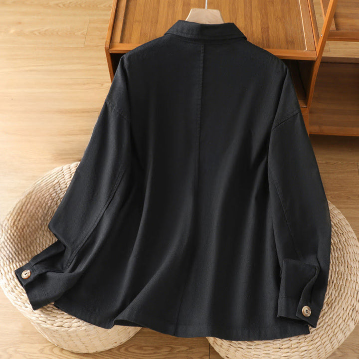 Buddha Stones Casual Women's Long Sleeve Stand Collar Cotton Polyester Shirt With Pockets - image 10