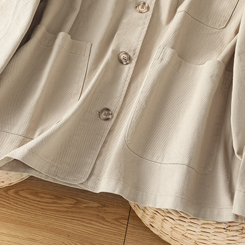 Buddha Stones Casual Women's Long Sleeve Stand Collar Cotton Polyester Shirt With Pockets - image 24