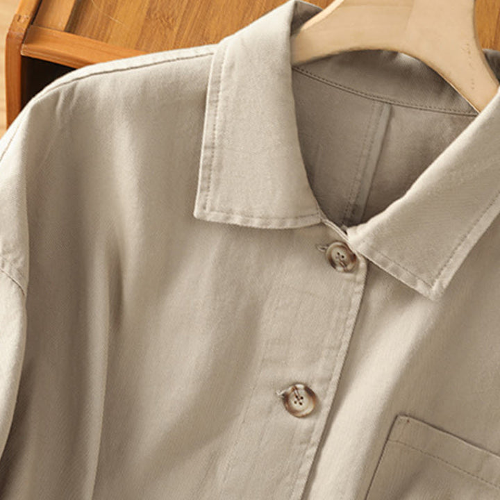 Buddha Stones Casual Women's Long Sleeve Stand Collar Cotton Polyester Shirt With Pockets - image 20