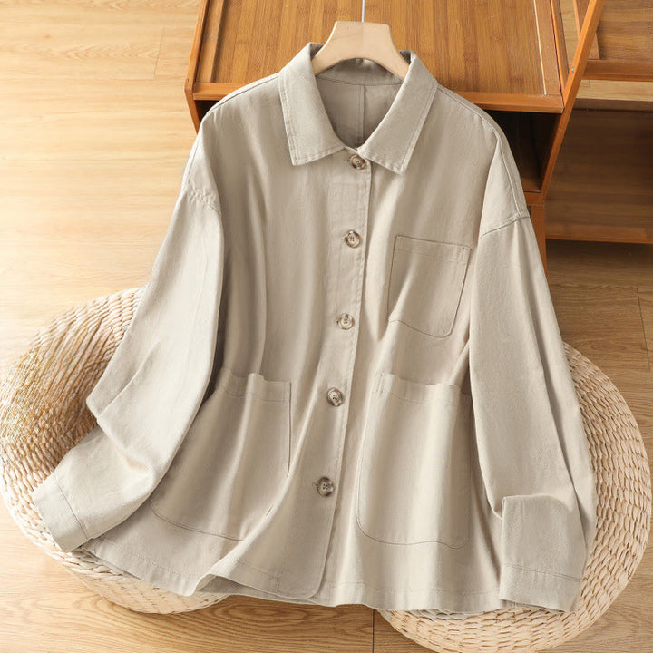 Buddha Stones Casual Women's Long Sleeve Stand Collar Cotton Polyester Shirt With Pockets - Beige - US14，UK/AU18，EU46 (2XL) - image 18