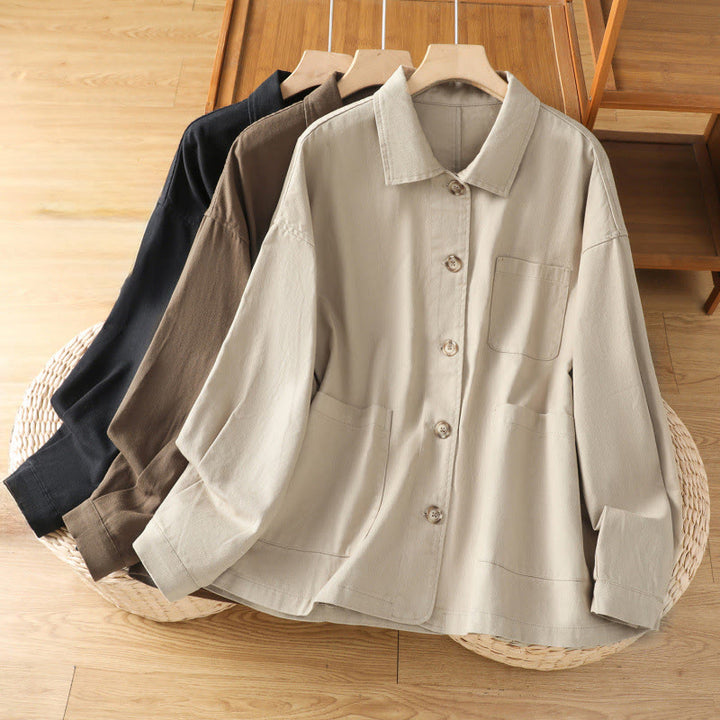 Buddha Stones Casual Women's Long Sleeve Stand Collar Cotton Polyester Shirt With Pockets - image 28