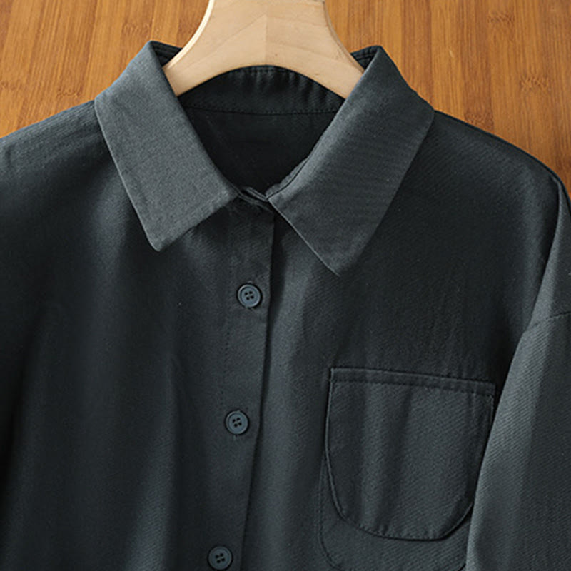 Buddha Stones Casual Women's Long Sleeve Stand Collar Cotton Shirt With Pockets - image 5