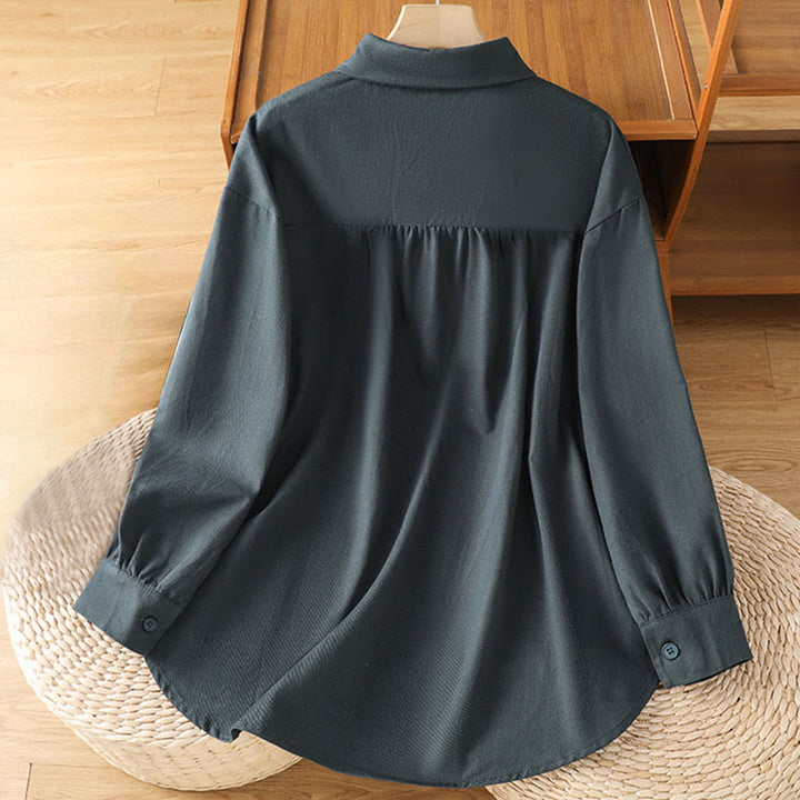 Buddha Stones Casual Women's Long Sleeve Stand Collar Cotton Shirt With Pockets - image 1