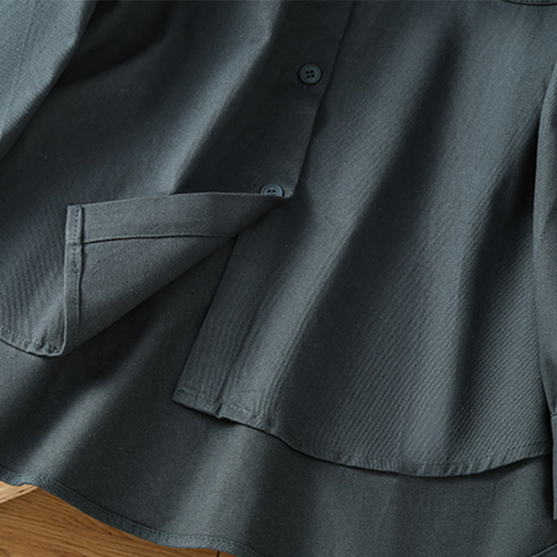 Buddha Stones Casual Women's Long Sleeve Stand Collar Cotton Shirt With Pockets - image 6