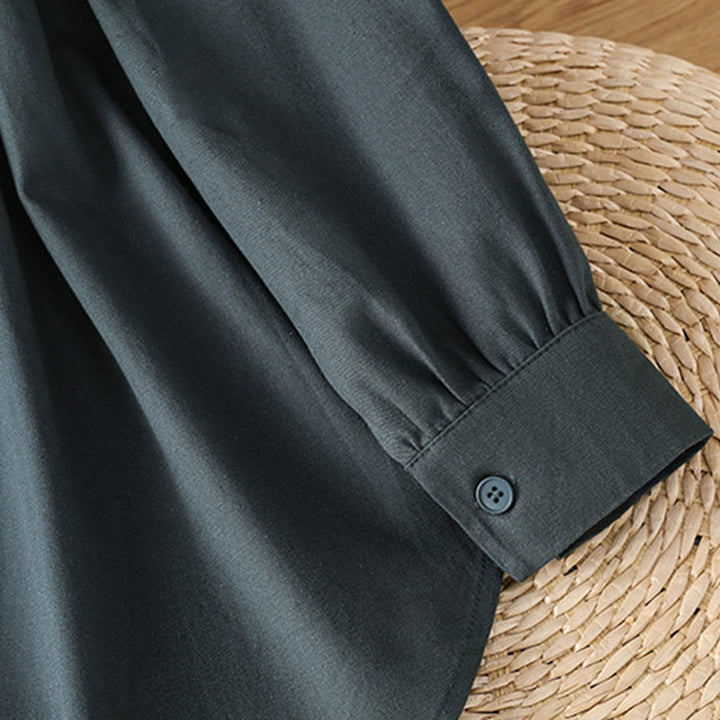 Buddha Stones Casual Women's Long Sleeve Stand Collar Cotton Shirt With Pockets - image 3