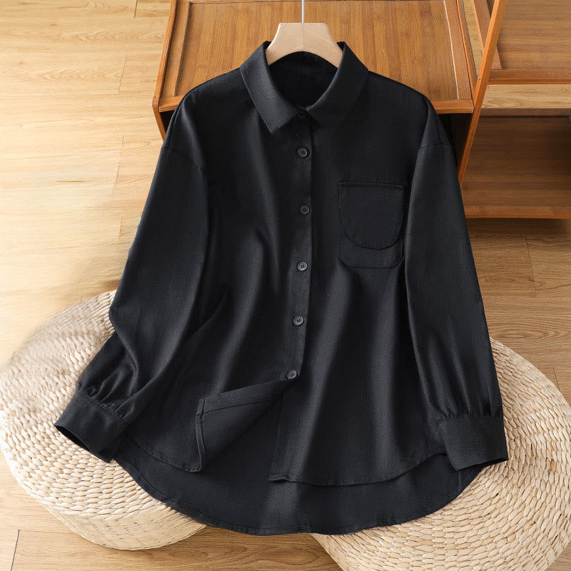 Buddha Stones Casual Women's Long Sleeve Stand Collar Cotton Shirt With Pockets - Black - US14，UK/AU18，EU46 (2XL) - image 9