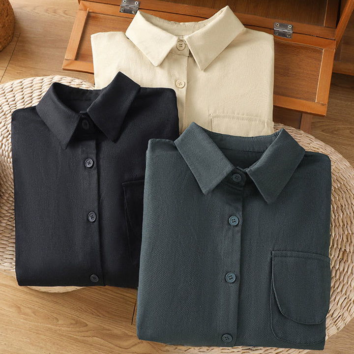 Buddha Stones Casual Women's Long Sleeve Stand Collar Cotton Shirt With Pockets - image 29