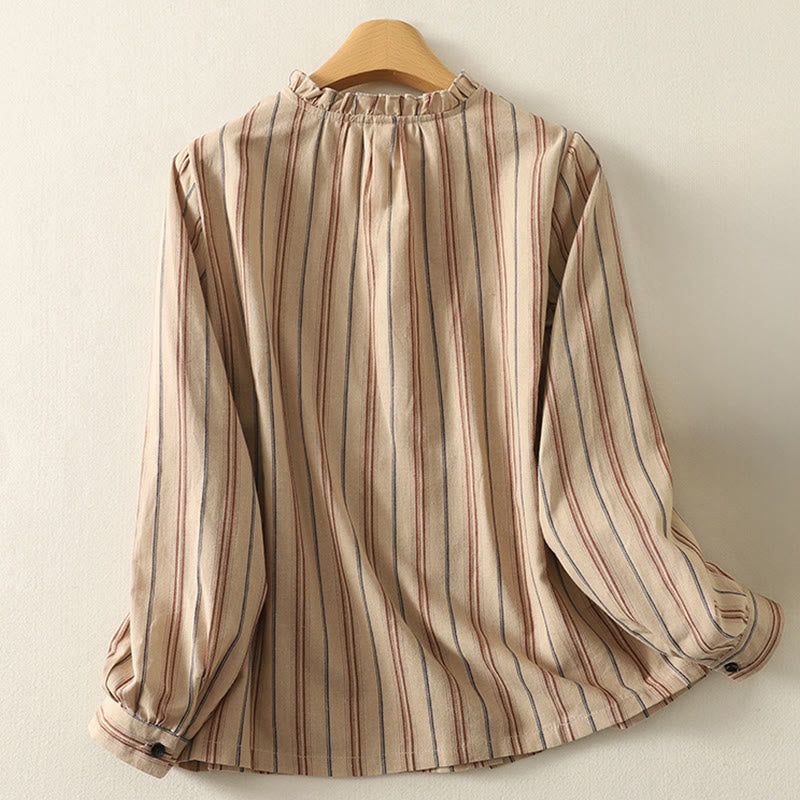 Buddha Stones Casual Retro Stripes Women's Long Sleeve Polyester Shirt - image 6