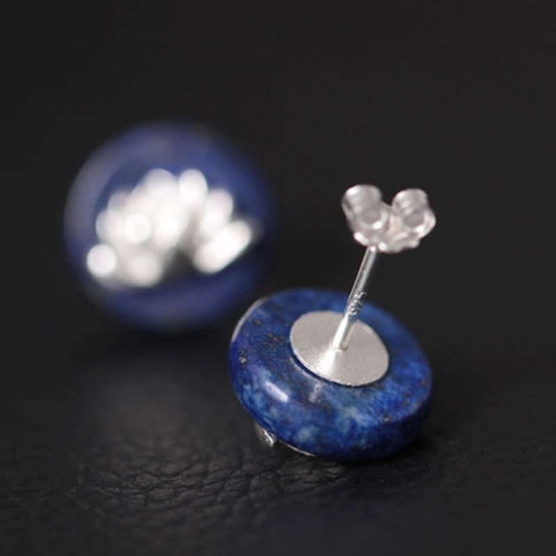 Buddha Stones Lazurite Lapis Lazuli 925 Sterling Silver Lotus Pattern Enlightenment Earrings - image 2