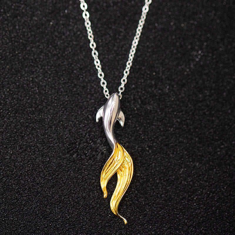 Buddha Stones 925 Sterling Silver Golden Koi Fish Luck Necklace Pendant - 925 Sterling Silver Koi Fish - image 0